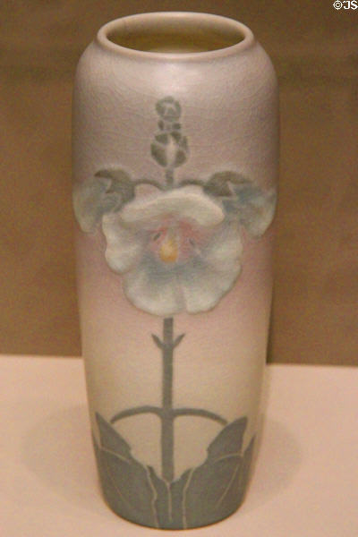 Earthenware vase with flowers (1908) by Sara Sax of Rookwood Pottery Co. of Cincinnati at Cincinnati Art Museum. Cincinnati, OH.