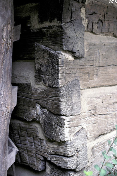 Detail of how logs joined in log cabin at Sauder Village. Archbold, OH.