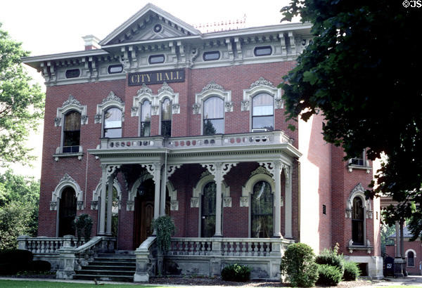 Perkins House (now City Hall) (1871) where Henry Bishop Perkins hosted five Presidents: Rutherford B. Hayes, U.S. Grant, James A. Garfield, William Henry Harrison & William McKinley. Warren, OH. Style: Victorian Italianate. On National Register.