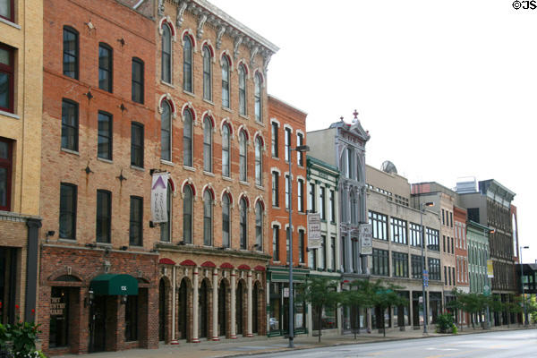 Row of heritage commercial buildings comprising Fort Industry Square. Toledo, OH.