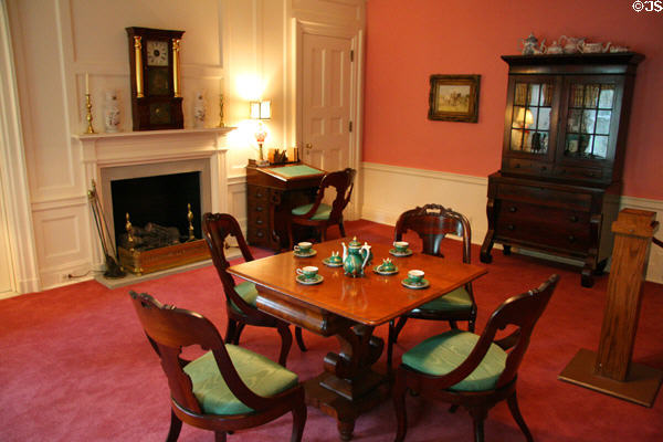 Informal room with tea table & Davenport desk at Wildwood Manor House. Toledo, OH.