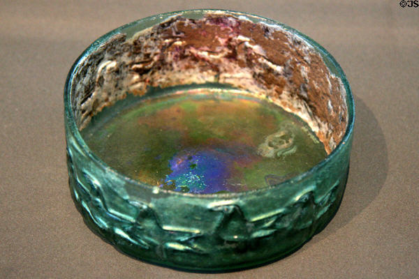 Blown glass bowl with bird impressions probably from Egypt (9th-10thC) at Toledo Glass Pavilion. Toledo, OH.