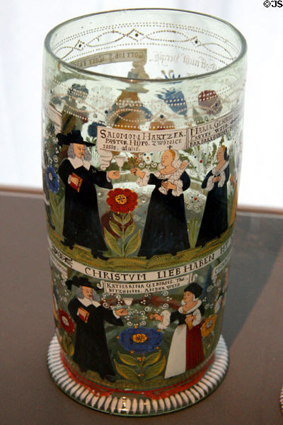 German beaker with pastor Solomon Hartzer (1664) at Toledo Glass Pavilion. Toledo, OH.