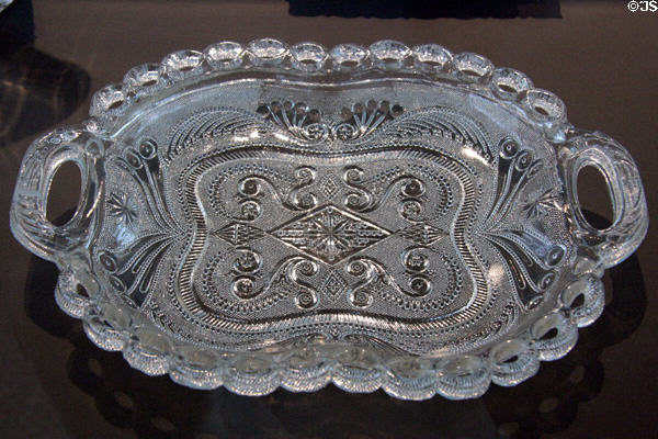 Pressed glass tray (1835-40) by possibly by Boston & Sandwich Glass Co. at Toledo Glass Pavilion. Toledo, OH.