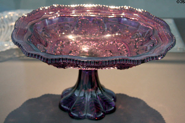 Pressed amethyst glass compote (1835-50) by Boston & Sandwich Glass Co. at Toledo Glass Pavilion. Toledo, OH.