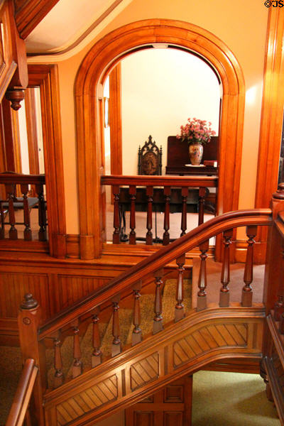 Stairwell with elaborate woodwork in Hayes Presidential Home. Fremont, OH.