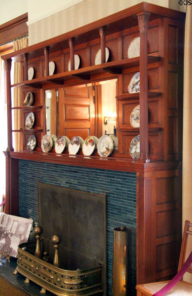 Dining room fireplace with Presidential porcelain at Hayes Home. Fremont, OH.