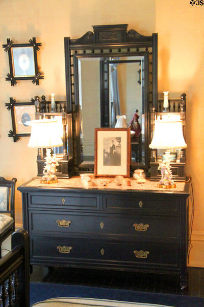 Dresser with mirror in Fanny Hayes bedroom at Hayes Presidential Home. Fremont, OH.