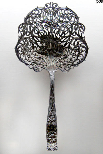 Silverware serving piece (c1877) with lacy plant motif at Hayes Presidential Center. Fremont, OH.