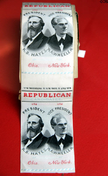 Rutherford B. Hayes & William A. Wheeler presidential campaign ribbons (1876) at Hayes Museum. Fremont, OH.