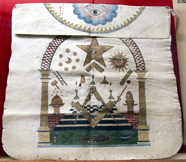 Masonic Apron of Rutherford Hayes Jr (c1809-12) at Hayes Museum. Fremont, OH.
