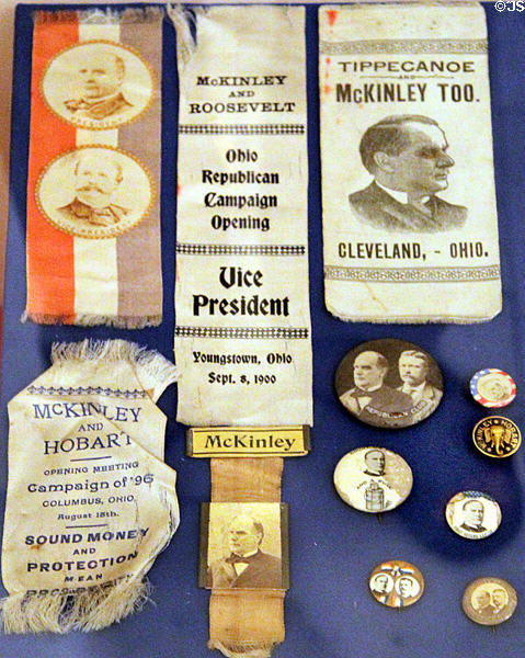 William McKinley (1897-1901) campaign ribbons & buttons (at Hayes Presidential Center). Fremont, OH.