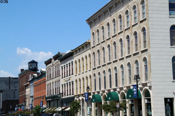 Heritage commercial buildings along West Water Street. Sandusky, OH. On National Register.