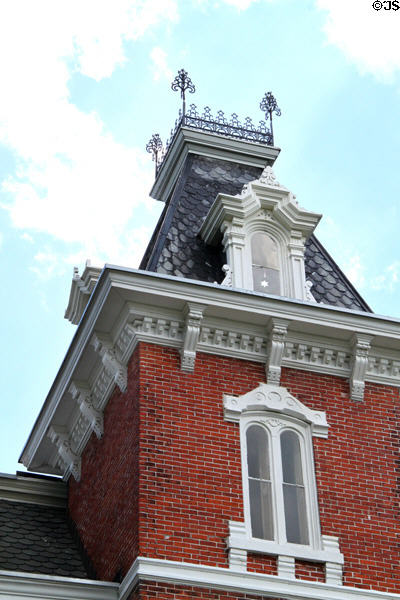 Tower details of John Wright Mansion (1880-2) at Historic Lyme Village Museum. Bellevue, OH.