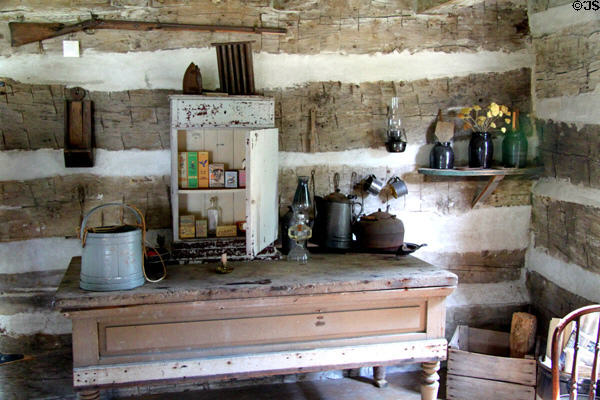 Interior of Annie Brown Log Home (1851) at Historic Lyme Village Museum. Bellevue, OH.