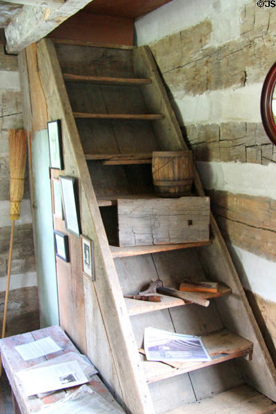Staircase in Annie Brown Log Home (1851) at Historic Lyme Village Museum. Bellevue, OH.