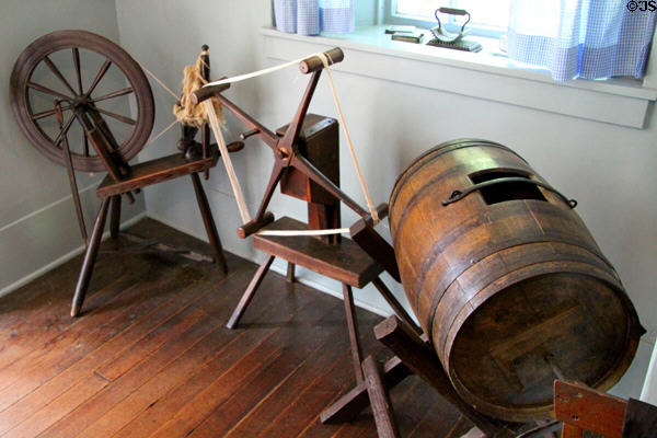 Spinning wheel, weasel & barrel at Edison Birthplace Museum. Milan, OH.
