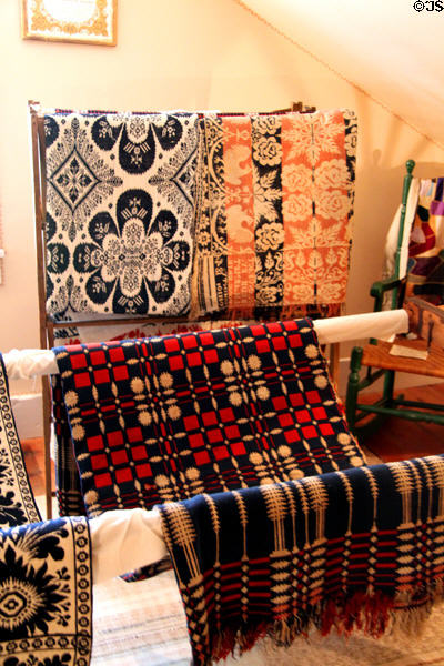 Woven fabrics displayed at Sayles House at Milan Historical Museum. Milan, OH.