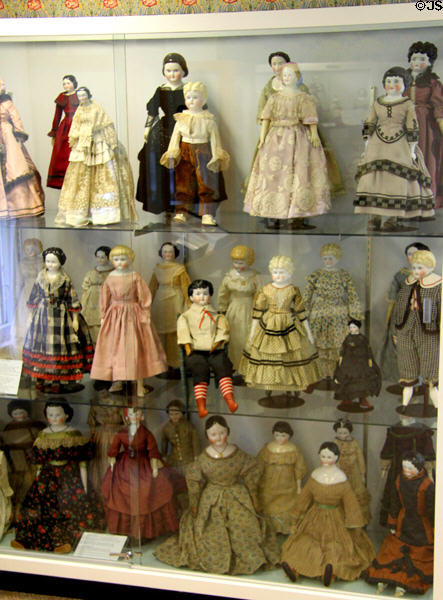 Early doll collection in Doll & Toy House (c1840) at Milan Historical Museum. Milan, OH.