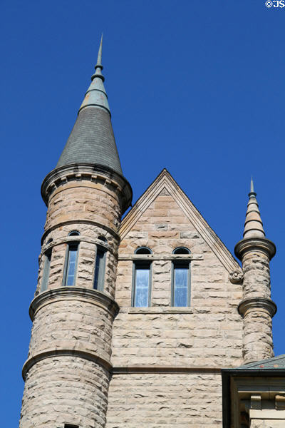 Tower details of Peters Hall at Oberlin College. Oberlin, OH.