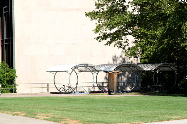 Bicycle shelters outside Mudd Center at Oberlin College. Oberlin, OH.