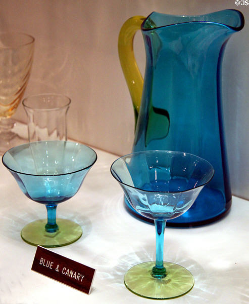 Blue & canary glass (1920s-30s) at Tiffin Glass Museum. Tiffin, OH.