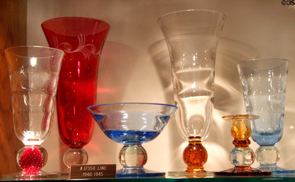 #17350 Line of glass (1940-45) at Tiffin Glass Museum. Tiffin, OH.