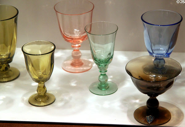Colored Tiffin goblets at Tiffin Glass Museum. Tiffin, OH.