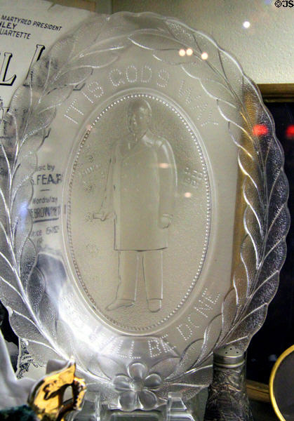 McKinley commemorative glass plate at Canton Classic Car Museum. Canton, OH.