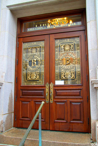 Ornate doorway to National First Ladies' Library, formerly City National Bank building. Canton, OH.