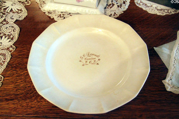 Dinner plate inscribed G.C. Denalt, Canton, OH at Ida Saxton McKinley Historic House. Canton, OH.
