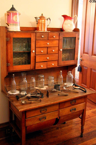 Cupboard & work table in breakfast room at Ida Saxton McKinley Historic House. Canton, OH.