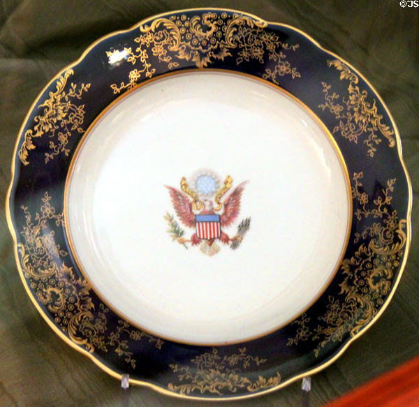 Sample McKinley State Dinner Service Plate (1898) by Knowles, Taylor & Knowles China, East Liverpool, OH at Ida Saxton McKinley Historic House. Canton, OH.