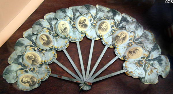 Fan depicting William McKinley surrounded by Spanish American War military officers at William McKinley Presidential Museum & Library. Canton, OH.