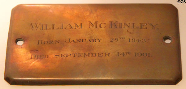 Nameplate from the casket of President McKinley at William McKinley Presidential Museum & Library. Canton, OH.