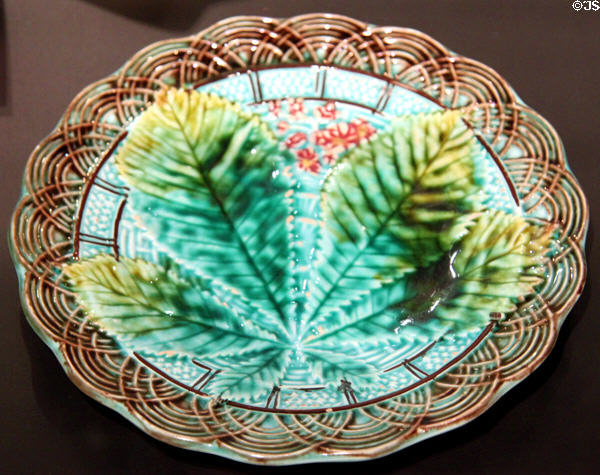 Majolica plate in the Buckeye pattern (c1890) at McKinley Presidential Library & Museum. Canton, OH.