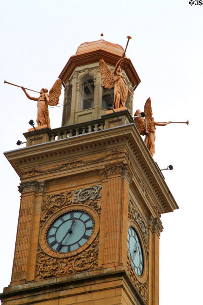 Tower of Stark County Courthouse with heralds blowing trumpets. Canton, OH.