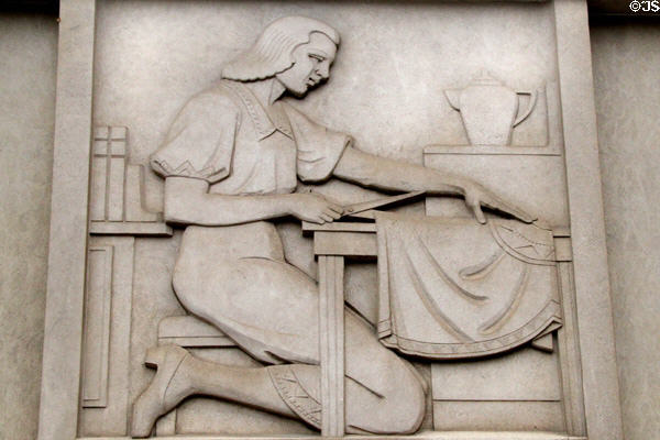 Relief of working woman on Timken Senior High School. Canton, OH.