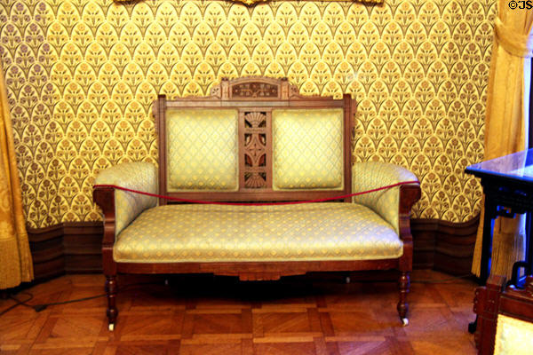 Eastlake style settee (1871) in parlor at Hower House. Akron, OH.