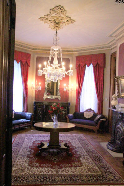 French crystal chandelier (c1900) & Venetian glass mirror at Hower House. Akron, OH.