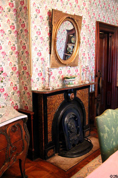 Fireplace in dining room at Hower House. Akron, OH.