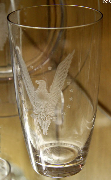 Beaker with etched Victory Eagle at National Heisey Glass Museum. Newark, OH.