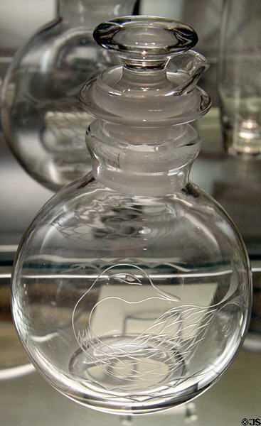 Roundelay cocktail shaker with cut Duck design (c1953) by Eva Zeisel at National Heisey Glass Museum. Newark, OH.