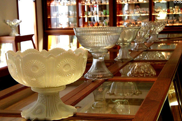 Punch bowls at National Heisey Glass Museum. Newark, OH.