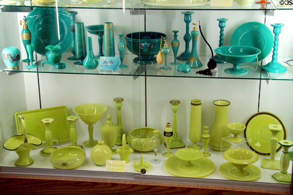 Collection of Jade & Primrose glass (c1923-mid 20s) at National Museum of Cambridge Glass. Cambridge, OH.