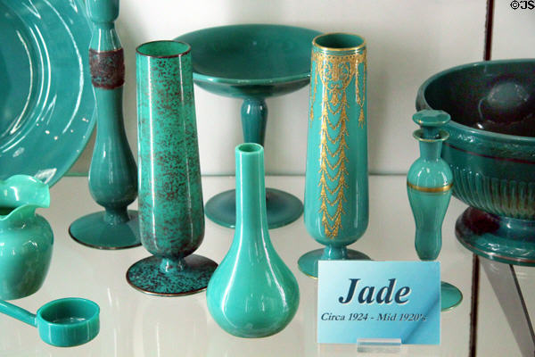 Jade glass vases (c1924-mid 20s) at National Museum of Cambridge Glass. Cambridge, OH.