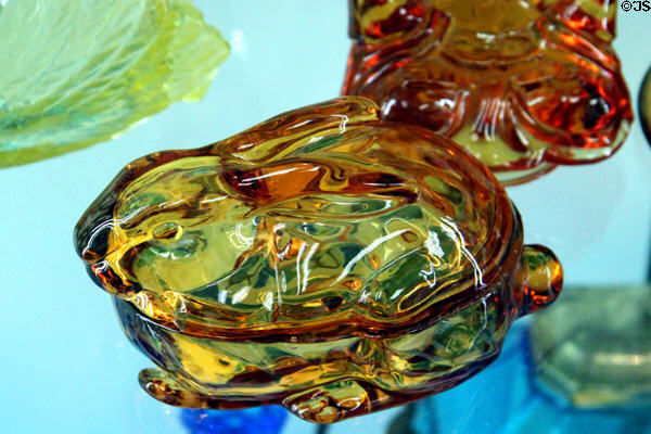 Rabbit covered dish at National Museum of Cambridge Glass. Cambridge, OH.