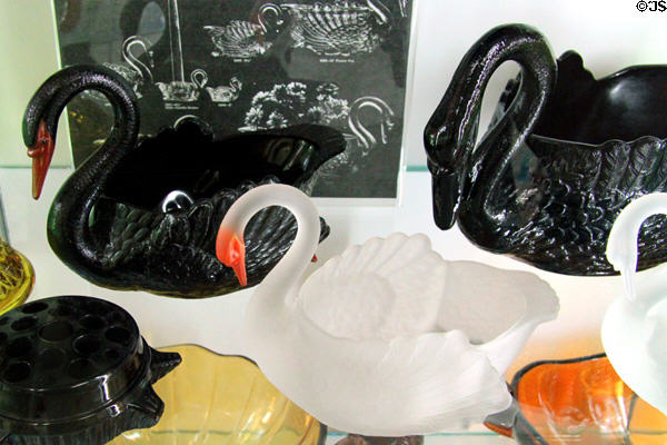 Cambridge glass swans at National Museum of Cambridge Glass. Cambridge, OH.