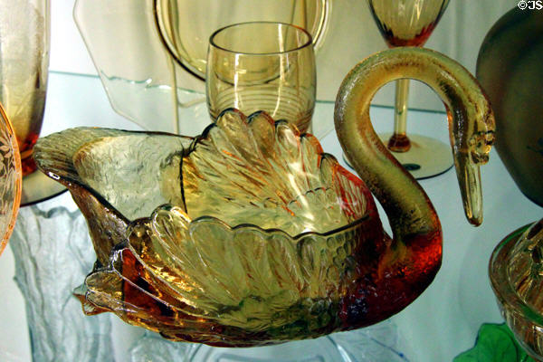 Cambridge Madeira glass swans (1929-30) at National Museum of Cambridge Glass. Cambridge, OH.