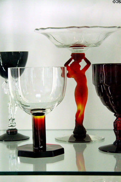 Black, white & red Art Deco glassware at National Museum of Cambridge Glass. Cambridge, OH.